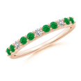 thumbnail image 1 of ANGARA Natural Round Emerald and Diamond Half Eternity Wedding Ring in 14K Rose Gold for Women (Size-2mm) | May Birthstone, Birthday, Anniversary, Jewelry Gift for Women | Natural Emerald Ring, 1 of 8