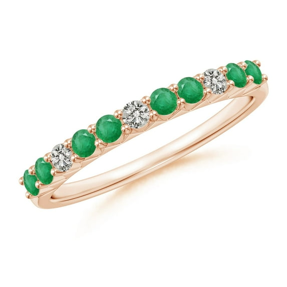 ANGARA Natural Round Emerald and Diamond Half Eternity Wedding Ring in 14K Rose Gold for Women (Size-2mm) | May Birthstone, Birthday, Anniversary, Jewelry Gift for Women | Natural Emerald Ring