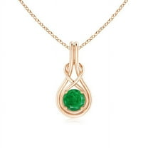 ANGARA Natural Round Emerald Solitaire Infinity Knot Pendant in 14K Rose Gold for Women (Size-6mm) | May Birthstone, Birthday, Anniversary, Jewelry Gift for Women | Natural Emerald Necklace