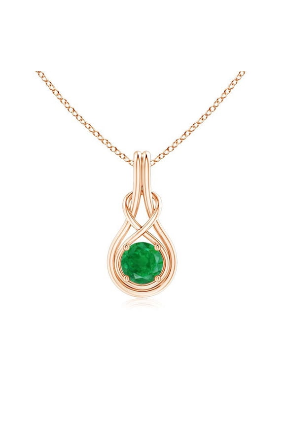 Natural Round Emerald Solitaire Infinity Knot Pendant in 14K Rose Gold for Women (Size-6mm) | May Birthstone, Birthday, Anniversary, Jewelry Gift for Women | Natural Emerald Necklace