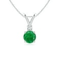 thumbnail image 1 of ANGARA Natural Round Emerald Solitaire V-Bale Pendant with Diamond in 925 Sterling Silver for Women (Size-6mm) | May Birthstone, Anniversary, Jewelry Gift for Women | Natural Emerald Necklace, 1 of 9