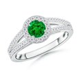 thumbnail image 1 of ANGARA Natural Round Emerald Split Shank Ring with Diamond Halo in 14K White Gold for Women (Size-5mm) | May Birthstone, Birthday, Anniversary, Jewelry Gift for Women | Natural Emerald Ring, 1 of 8