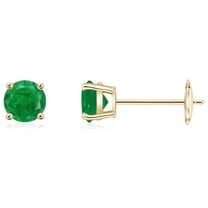 ANGARA Natural Round Emerald Stud Earrings in 14K Yellow Gold for Women (Size-4mm) | May Birthstone, Birthday, Anniversary, Jewelry Gift for Women | Natural Emerald Earrings