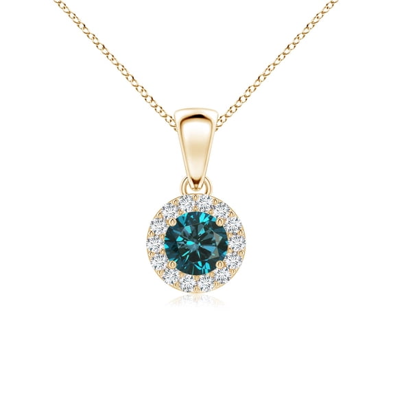 ANGARA Natural Round Enhanced Blue and White Diamond Halo Pendant in 14K Yellow Gold for Women (Size-4.5mm) | April Birthstone, Anniversary, Jewelry Gift for Women | Enhanced Blue Diamond Necklace