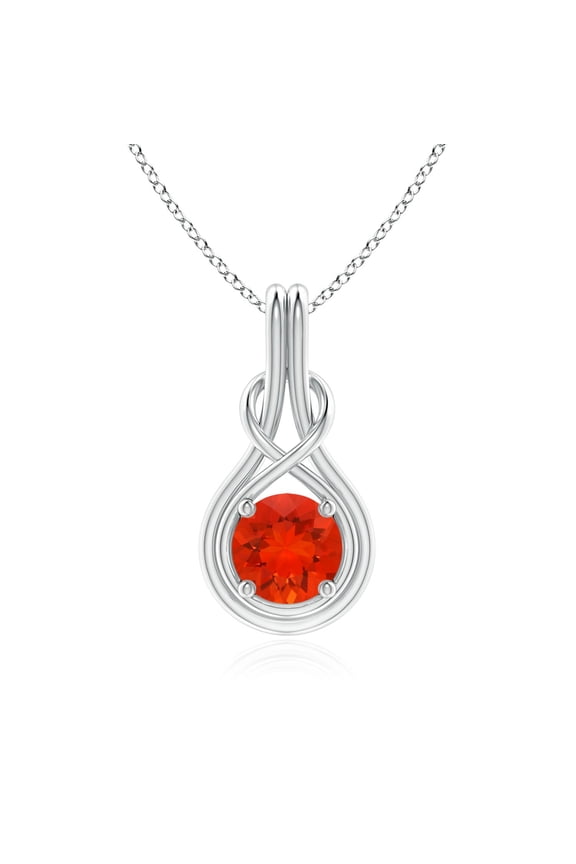 Natural Round Fire Opal Solitaire Infinity Knot Pendant in 925 Sterling Silver for Women (Size-7mm) | October Birthstone, Anniversary, Jewelry Gift for Women | Natural Fire Opal Necklace