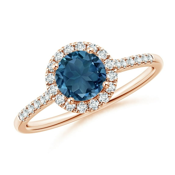 ANGARA Natural Round London Blue Topaz Halo Ring with Diamond Accents in 14K Rose Gold for Women (Size-6mm) | November Birthstone Jewelry for Women | London Blue Topaz Ring (Ring Size - 10)