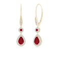 thumbnail image 1 of ANGARA Natural Round and Pear Ruby Halo Leverback Earrings in 14K Yellow Gold for Women (Size-6x4mm) | July Birthstone, Birthday, Anniversary, Jewelry Gift for Women | Natural Ruby Earrings, 1 of 8