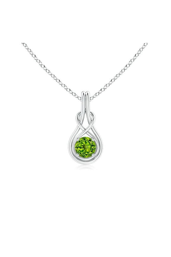 Natural Round Peridot Solitaire Infinity Knot Pendant in 14K White Gold for Women (Size-5mm) | August Birthstone, Birthday, Anniversary, Jewelry Gift for Women | Natural Peridot Necklace