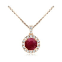 Angara Natural Ruby Pendant Necklace with Diamond Halo in 14K Rose Gold for Women (Size-4mm) – July Birthstone Jewelry | Round Ruby Halo Pendant