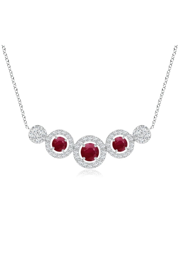 Natural Round Ruby and Diamond Halo Necklace in 14K White Gold for Women (Size-3.5mm) | July Birthstone, Birthday, Anniversary, Jewelry Gift for Women | Natural Ruby Necklace