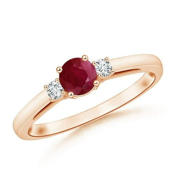ANGARA Natural Round Ruby & Diamond Three Stone Engagement Ring in 14K Rose Gold for Women (Size-5mm) | July Birthstone, Birthday, Anniversary, Jewelry Gift for Women | Natural Ruby Ring