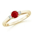 thumbnail image 1 of ANGARA Natural Round Ruby & Diamond Three Stone Engagement Ring in 14K Yellow Gold for Women (Size-5mm) | July Birthstone, Birthday, Anniversary, Jewelry Gift for Women | Natural Ruby Ring, 1 of 10