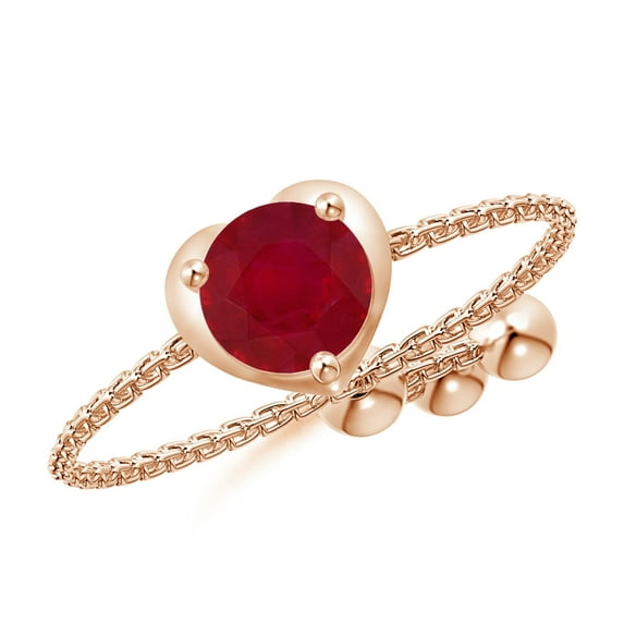 ANGARA Natural Round Ruby Solitaire Heart Bolo Ring in 14K Rose Gold for Women (Size-5mm) | July Birthstone, Birthday, Anniversary, Jewelry Gift for Women | Natural Ruby Ring