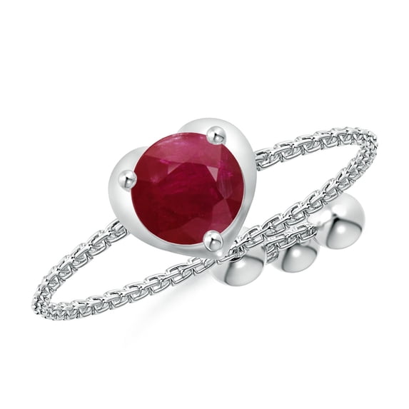 ANGARA Natural Round Ruby Solitaire Heart Bolo Ring in 14K White Gold for Women (Size-5mm) | July Birthstone, Birthday, Anniversary, Jewelry Gift for Women | Natural Ruby Ring