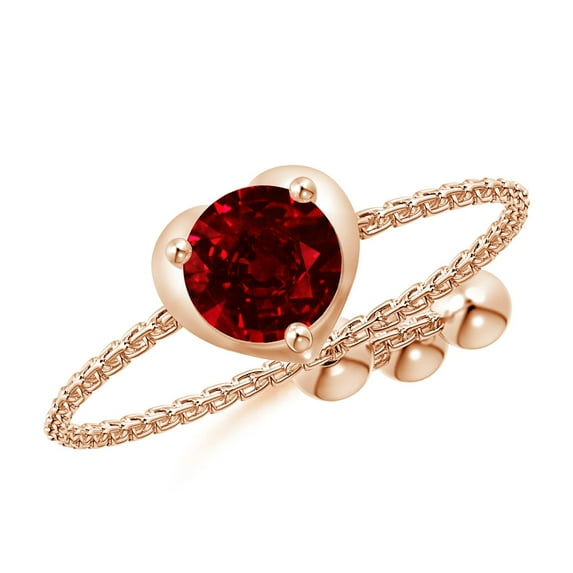 ANGARA Natural Round Ruby Solitaire Heart Bolo Ring in 14K Rose Gold for Women (Size-5mm) | July Birthstone Jewelry for Her
