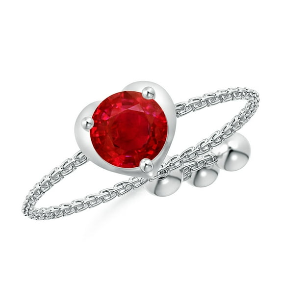 ANGARA Natural Round Ruby Solitaire Heart Bolo Ring in 14K White Gold for Women (Size-5mm) | July Birthstone Jewelry for Her | Natural Ruby Rings