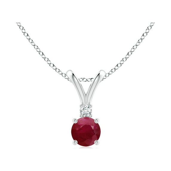 ANGARA Natural Round Ruby Solitaire V-Bale Pendant with Diamond in 925 Sterling Silver for Women (Size-4mm) | July Birthstone, Birthday, Anniversary, Jewelry Gift for Women | Natural Ruby Necklace