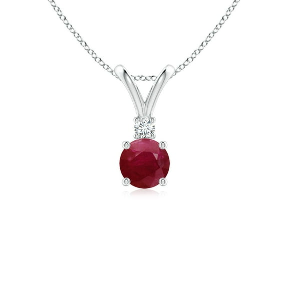 ANGARA Natural Round Ruby Solitaire V-Bale Pendant with Diamond in 925 Sterling Silver for Women (Size-5mm) | July Birthstone, Birthday, Anniversary, Jewelry Gift for Women | Natural Ruby Necklace