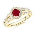 thumbnail image 1 of ANGARA Natural Round Ruby Split Shank Ring with Diamond Halo in 14K Yellow Gold for Women (Size-5mm) | July Birthstone Jewelry for Her, 1 of 8