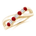 thumbnail image 1 of ANGARA Natural Round Ruby and Diamond Crossover Ring in 14K Yellow Gold for Women (Size-2.5mm) | July Birthstone Jewelry for Her | Natural Ruby Rings, 1 of 12