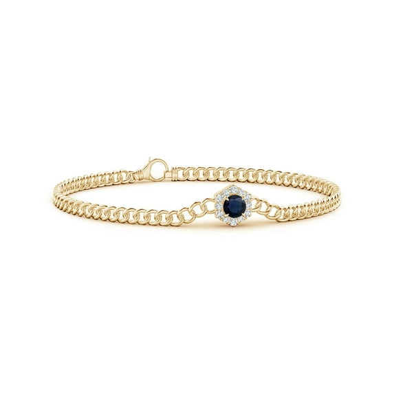 ANGARA Natural Round Sapphire Bracelet with Hexagonal Diamond Halo in 14K Yellow Gold for Women (Size-4mm) | September Birthstone, Anniversary, Jewelry Gift for Women | Natural Blue Sapphire Bracelet
