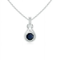 ANGARA Natural Round Sapphire Solitaire Infinity Knot Pendant in 14K White Gold for Women (Size-5mm) | September Birthstone, Anniversary, Jewelry Gift for Women | Natural Blue Sapphire Necklace