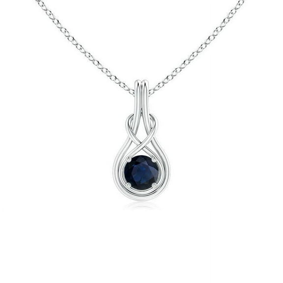 ANGARA Natural Round Sapphire Solitaire Infinity Knot Pendant in 14K White Gold for Women (Size-5mm) | September Birthstone, Anniversary, Jewelry Gift for Women | Natural Blue Sapphire Necklace