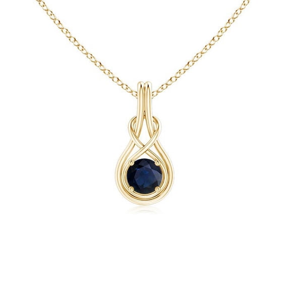 ANGARA Natural Round Sapphire Solitaire Infinity Knot Pendant in 14K Yellow Gold for Women (Size-5mm) | September Birthstone, Anniversary, Jewelry Gift for Women | Natural Blue Sapphire Necklace