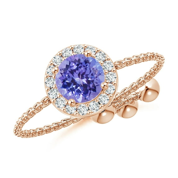ANGARA Natural Round Tanzanite Bolo Ring with Diamond Halo in 14K Rose Gold for Women (Size-5mm) | December Birthstone, Birthday, Anniversary, Jewelry Gift for Women | Natural Tanzanite Ring