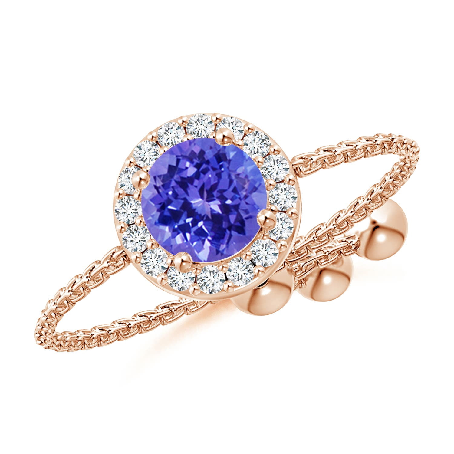 ANGARA Natural Round Tanzanite Bolo Ring with Diamond Halo in 14K Rose ...