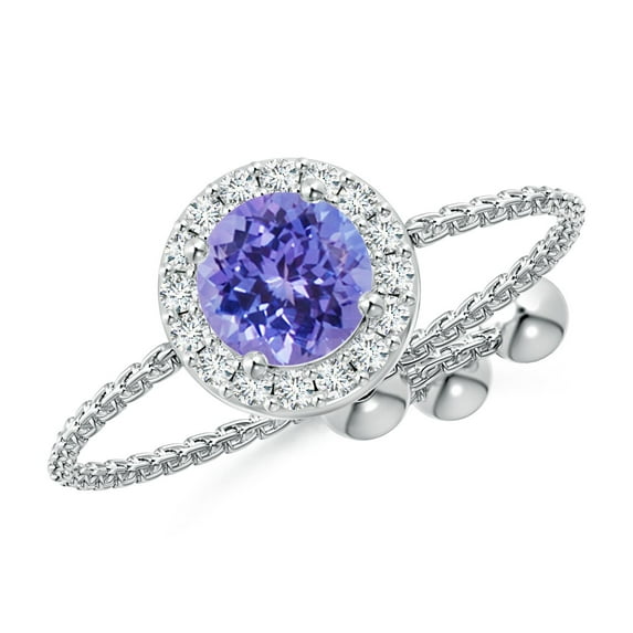 ANGARA Natural Round Tanzanite Bolo Ring with Diamond Halo in 14K White Gold for Women (Size-5mm) | December Birthstone, Birthday, Anniversary, Jewelry Gift for Women | Natural Tanzanite Ring
