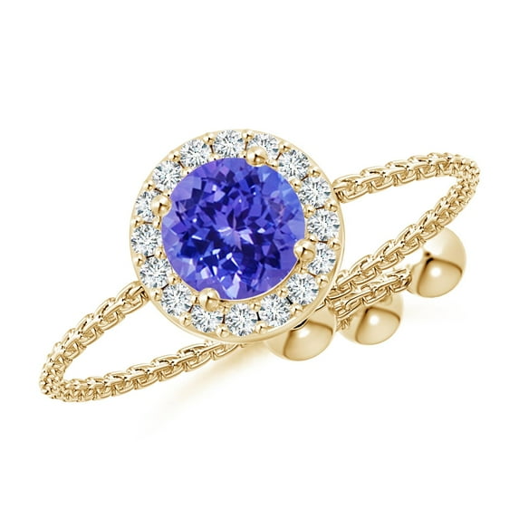 ANGARA Natural Round Tanzanite Bolo Ring with Diamond Halo in 14K Yellow Gold for Women (Size-5mm) | December Birthstone, Birthday, Anniversary, Jewelry Gift for Women | Natural Tanzanite Ring
