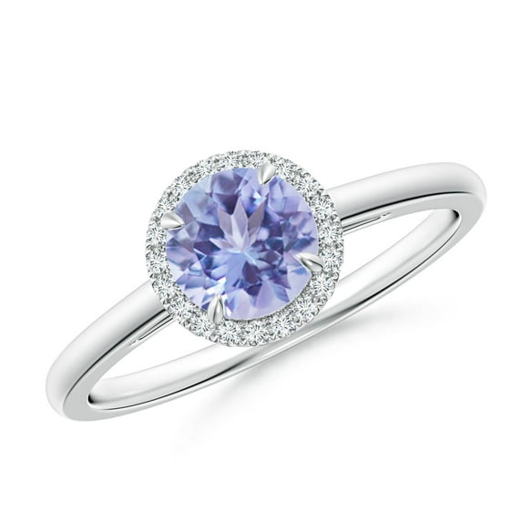 ANGARA Natural Round Tanzanite Cathedral Ring with Diamond Halo in 14K White Gold for Women (Size-6mm) | December Birthstone, Birthday, Anniversary, Jewelry Gift for Women | Natural Tanzanite Ring