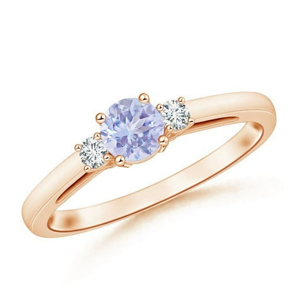 ANGARA Natural Round Tanzanite & Diamond Three Stone Engagement Ring in 14K Rose Gold for Women (Size-5mm) | December Birthstone, Anniversary, Jewelry Gift for Women | Natural Tanzanite Ring