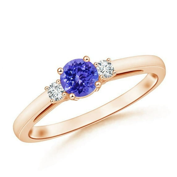 ANGARA Natural Round Tanzanite & Diamond Three Stone Engagement Ring in 14K Rose Gold for Women (Size-5mm) | December Birthstone, Anniversary, Jewelry Gift for Women | Natural Tanzanite Ring