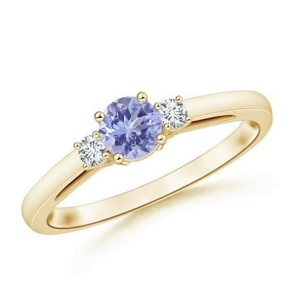 ANGARA Natural Round Tanzanite & Diamond Three Stone Engagement Ring in 14K Yellow Gold for Women (Size-5mm) | December Birthstone, Anniversary, Jewelry Gift for Women | Natural Tanzanite Ring