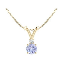 ANGARA Natural Round Tanzanite Solitaire V-Bale Pendant with Diamond in 14K Yellow Gold for Women (Size-4mm) | December Birthstone, Anniversary, Jewelry Gift for Women | Natural Tanzanite Necklace