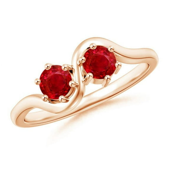 ANGARA Natural Round Two Stone Twist Ruby Ring in 14K Rose Gold for Women (Size-4.1mm) | July Birthstone, Birthday, Anniversary, Jewelry Gift for Women | Natural Ruby Ring