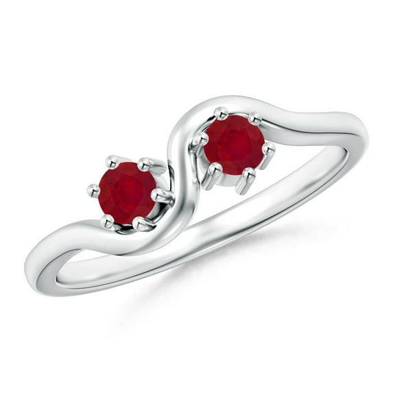ANGARA Natural Round Two Stone Twist Ruby Ring in 14K White Gold for Women (Size-3.2mm) | July Birthstone, Birthday, Anniversary, Jewelry Gift for Women | Natural Ruby Ring