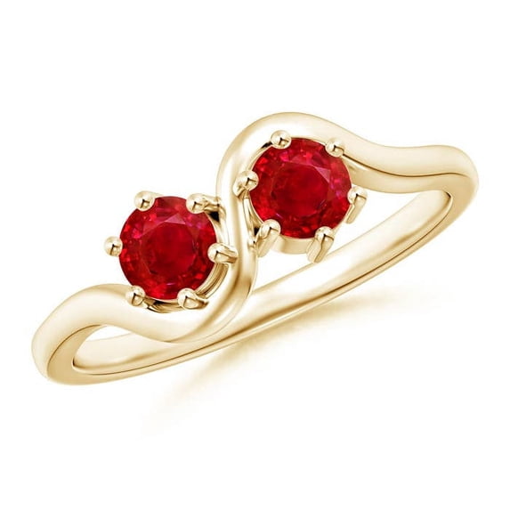ANGARA Natural Round Two Stone Twist Ruby Ring in 14K Yellow Gold for Women (Size-4.1mm) | July Birthstone, Birthday, Anniversary, Jewelry Gift for Women | Natural Ruby Ring