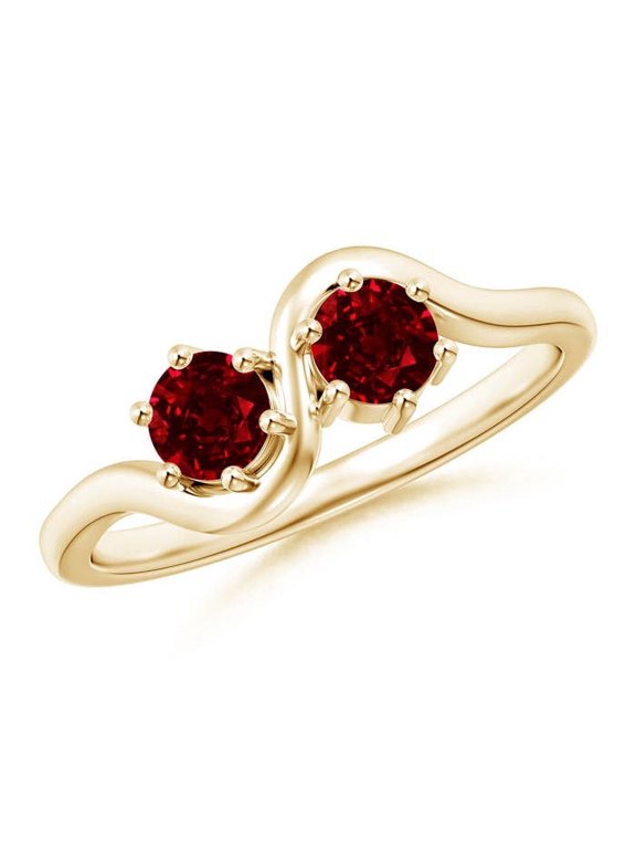 Natural Round Two Stone Twist Ruby Ring in 14K Yellow Gold for Women (Size-4.1mm) | July Birthstone, Birthday, Anniversary, Jewelry Gift for Women | Natural Ruby Ring