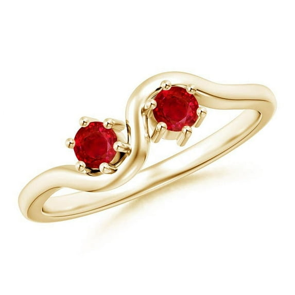 ANGARA Natural Round Two Stone Twist Ruby Ring in 14K Yellow Gold for Women (Size-3.2mm) | July Birthstone Jewelry for Her | Natural Ruby Rings