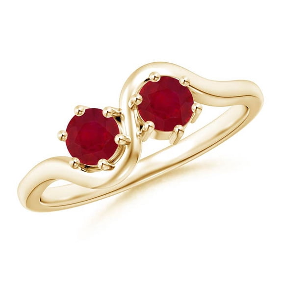 ANGARA Natural Round Two Stone Twist Ruby Ring in 14K Yellow Gold for Women (Size-4.1mm) | July Birthstone Jewelry for Her | Natural Ruby Rings