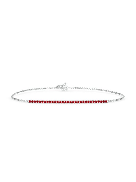 Natural Ruby Bar Bracelet in 14K White Gold for Women (Size-1.2mm) | July Birthstone, Birthday, Anniversary, Jewelry Gift for Women | Natural Ruby Bracelet