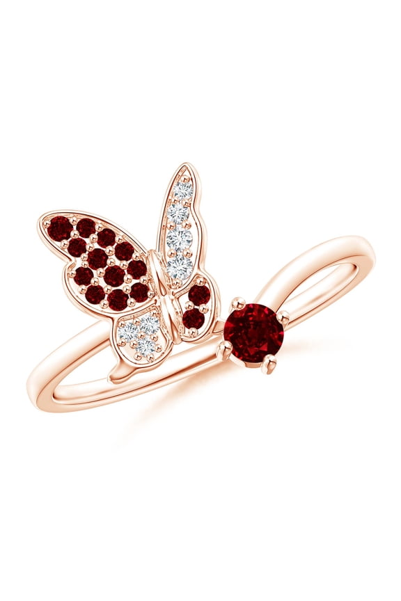 Natural Ruby and Diamond Butterfly Bypass Ring in 14K Rose Gold for Women (Size-3mm) | July Birthstone, Birthday, Anniversary, Jewelry Gift for Women | Natural Ruby Ring
