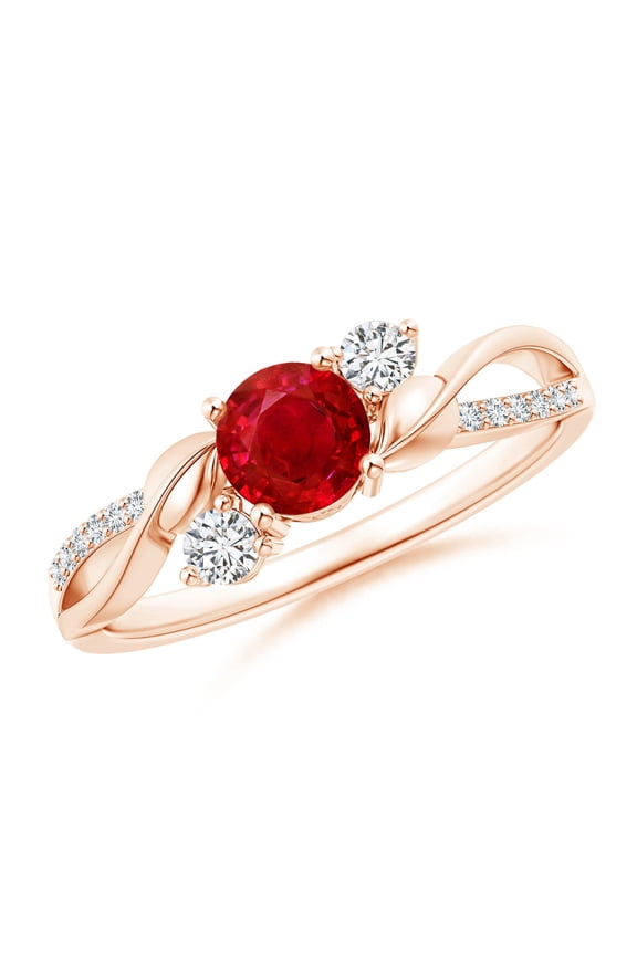 Natural Ruby and Diamond Twisted Vine Ring in 14K Rose Gold for Women (Size-5mm) | July Birthstone, Birthday, Anniversary, Jewelry Gift for Women | Natural Ruby Ring