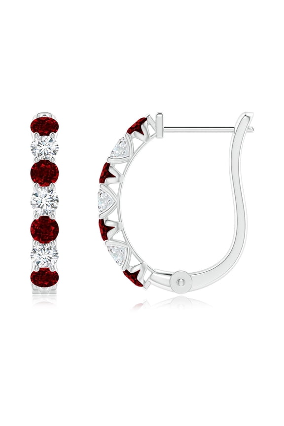 Natural Ruby and Diamond Huggie Hoop Earrings in Platinum for Women (Size-2.8mm) | July Birthstone, Birthday, Anniversary, Jewelry Gift for Women | Natural Ruby Earrings