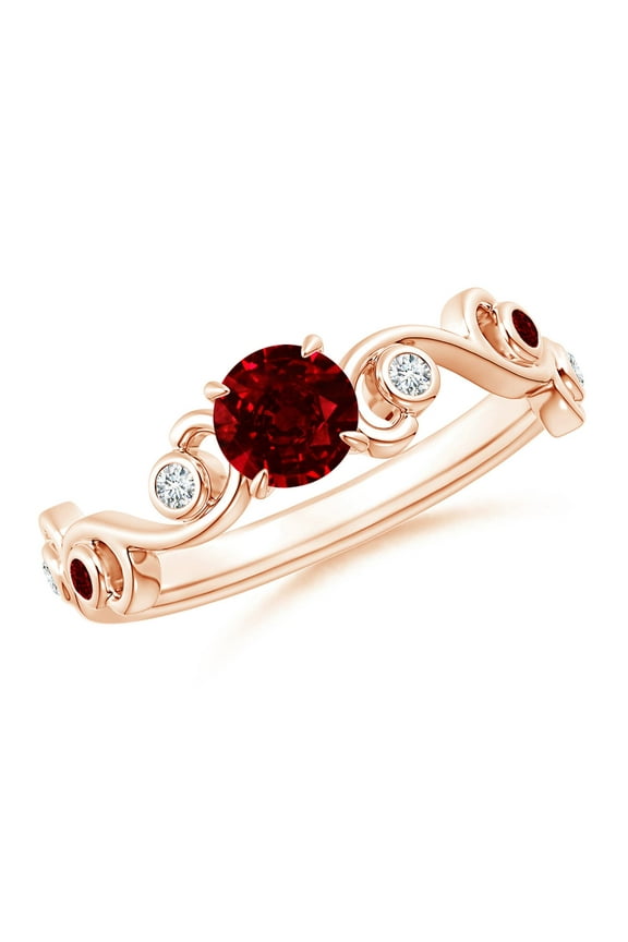Natural Ruby and Diamond Ivy Scroll Ring in 14K Rose Gold for Women (Size-5mm) | July Birthstone, Birthday, Anniversary, Jewelry Gift for Women | Natural Ruby Ring