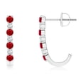 thumbnail image 1 of ANGARA Natural Ruby and Diamond J-Hoop Earrings in 14K White Gold for Women (Size-2mm) | July Birthstone, Birthday, Anniversary, Jewelry Gift for Women | Natural Ruby Earrings, 1 of 8