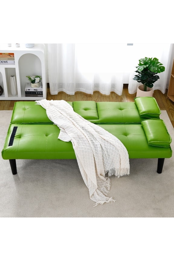 67-inch Green PVC Multi-functional Sofa Bed with Foldable & Cup Holder Design | Spacious & Elegant